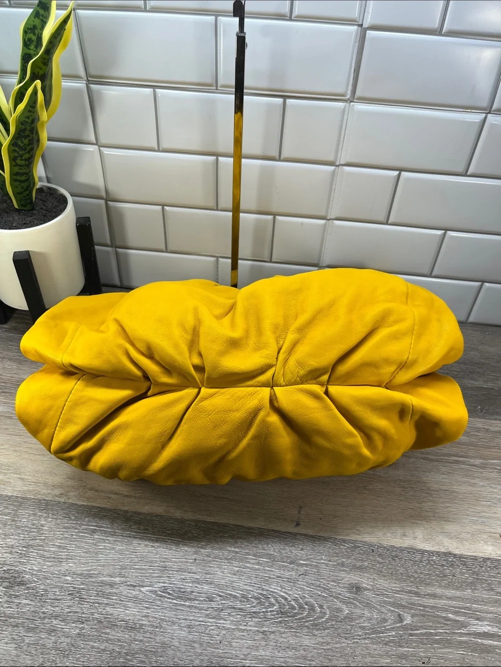Michael Kors Yellow Pleated Shoulder Bag with Chain Detail